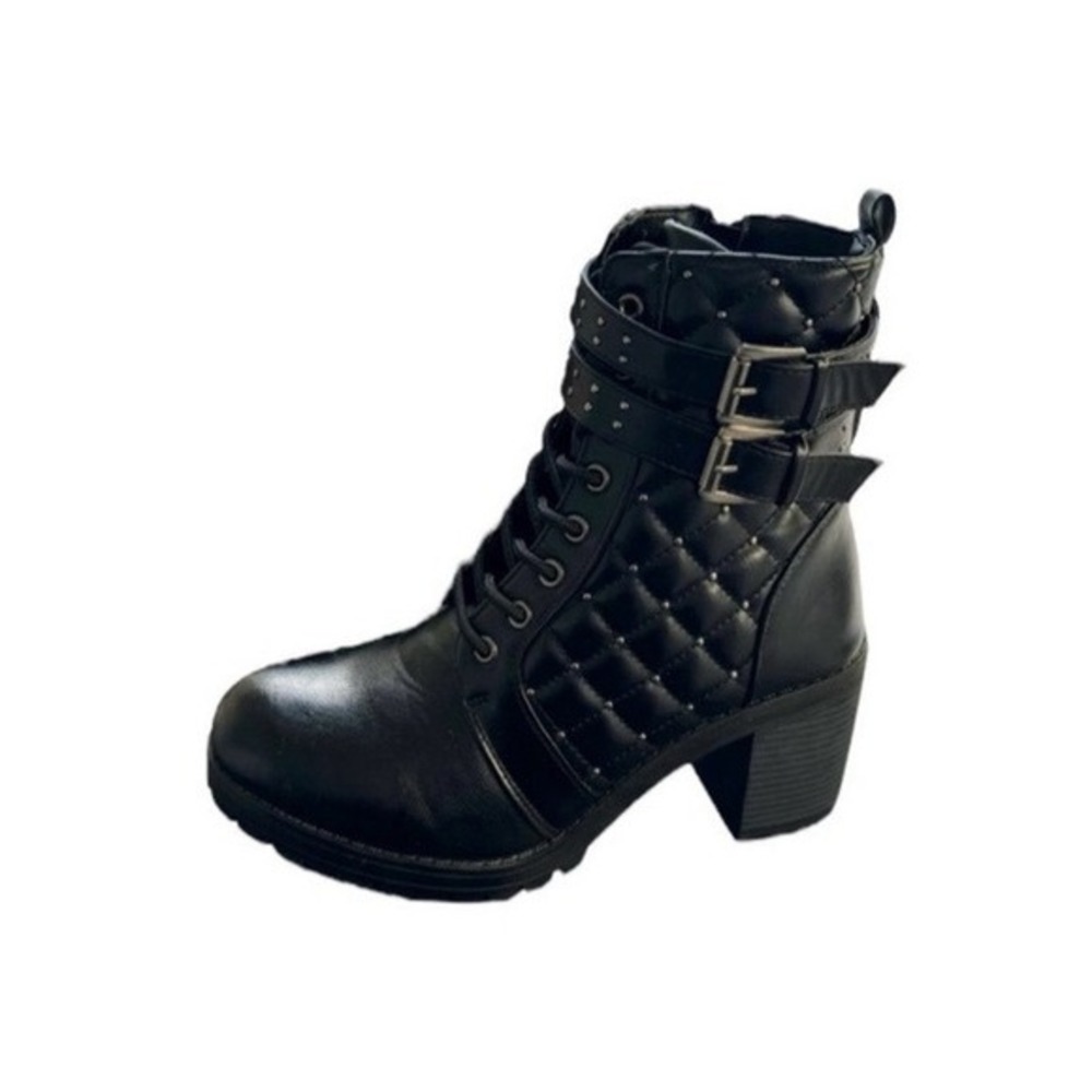 Olivia +‎ Kate Ryder Faux Leather Quilted Studded Biker Moto Combat Boots